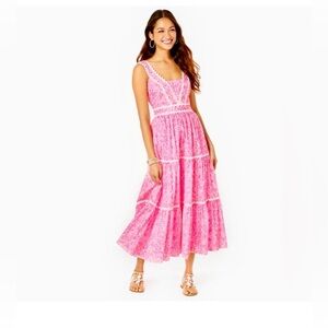New Lilly Pulitzer Womens Pollie Cotton Dress Pink Shandy Invest A Gator Size 6